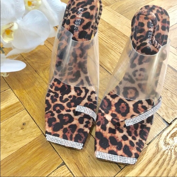 Cape Robbin Shoes - Rhinestone animal print  sling back Lucite heels